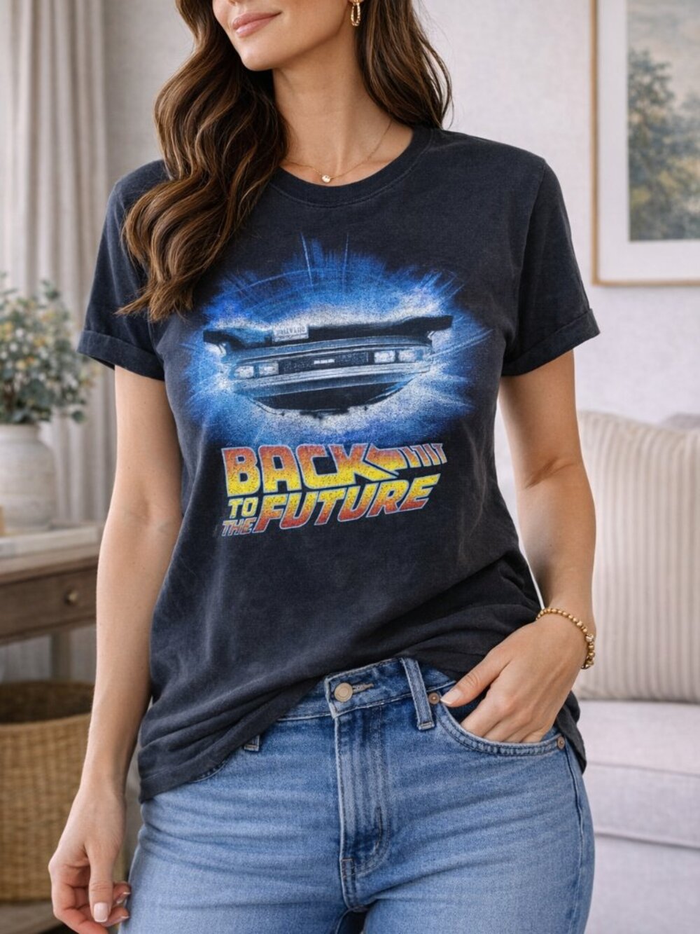 Back to the Future Graphic Tee Black Retro Movie T-Shirt Size Large